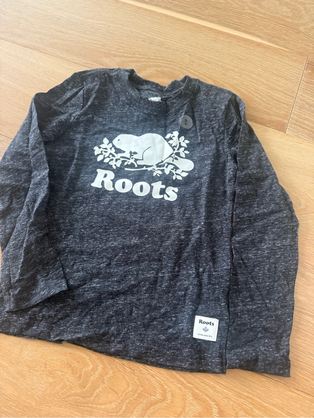 Roots Kids Long Sleeve Tee in Charcoal Heather with White Logo